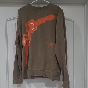 Men's Brown Post Malone Concert Crewneck Sweatshirt with Orange Key Graphic
